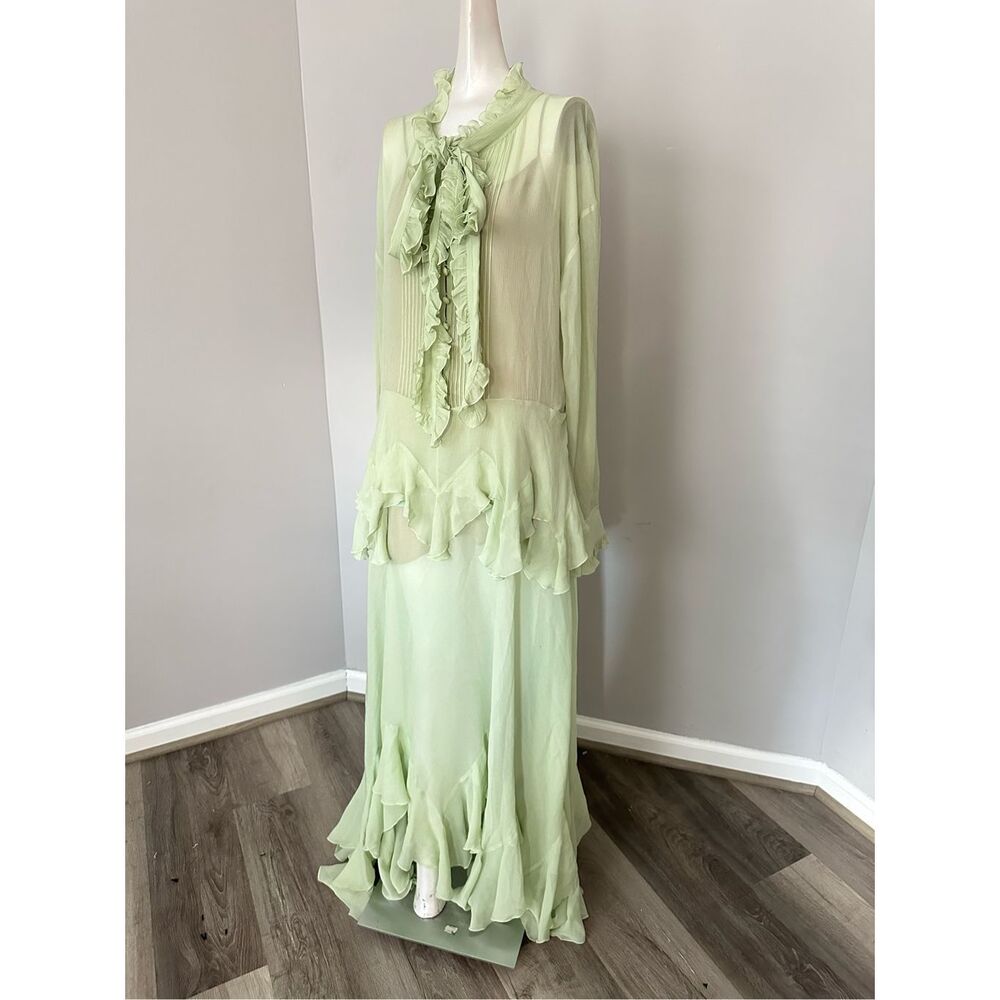 NWT Stella McCartney Tie-neck Ruffled Silk-Crepon Long Sleeve Gown US 2 $3300 - Picture 4 of 10
